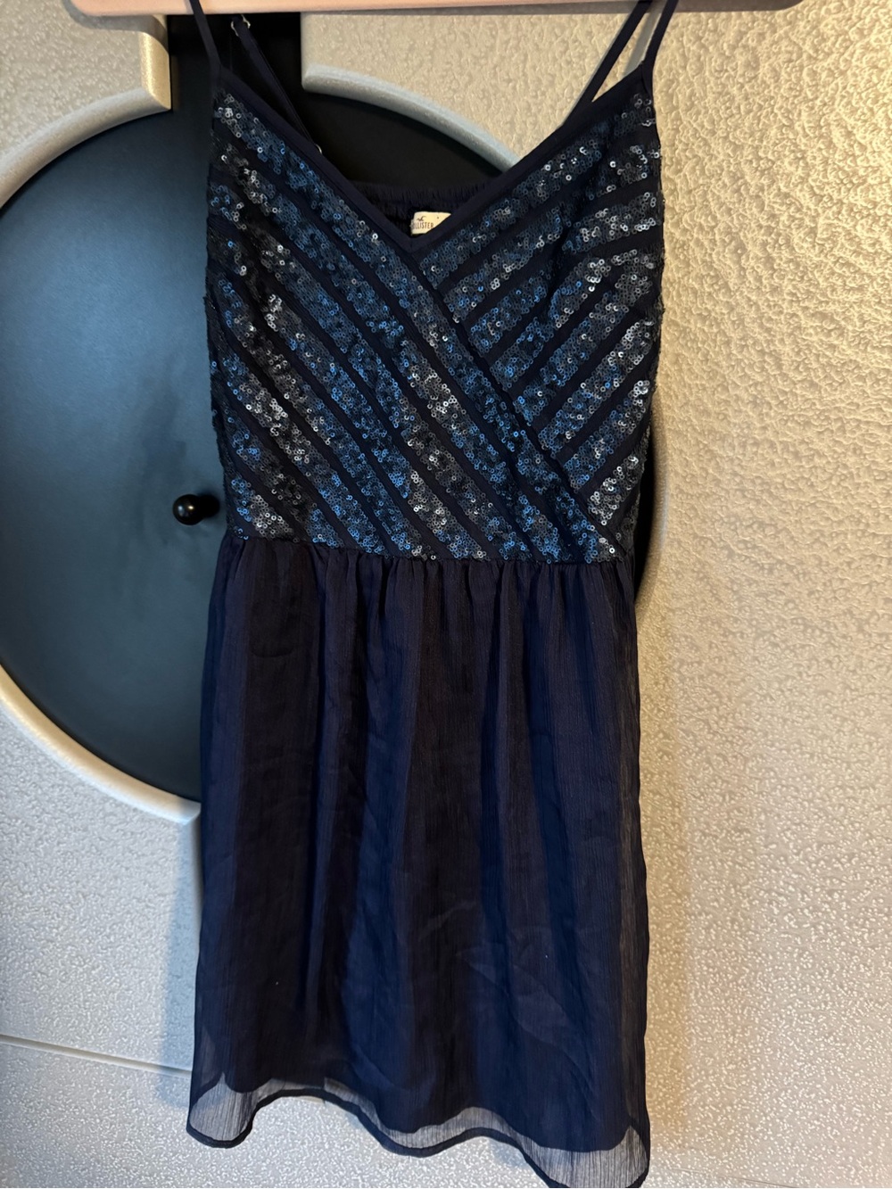 Hollister Navy Sequin-Striped Spaghetti-Strap Mini Dress